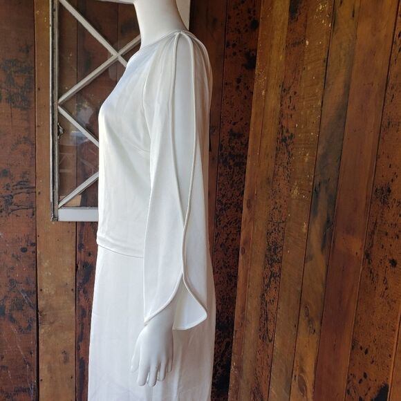 Halston Heritage Satin Wrap Effect Gown Off-white - Picture 5 of 16